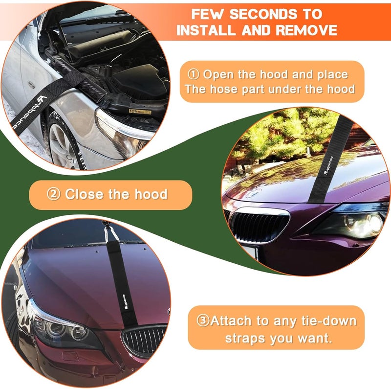 Ruppence 4 Pcs Quick Hood Loops,Kayak Tie Down Straps with Anti-Slip Handle,Cargo Under Hood Anchor Straps for Securing Boat Trailer, Bow Stern Tie Down Kits for Canoe Transport, Perfect for Car Truck Kayak - Image 5